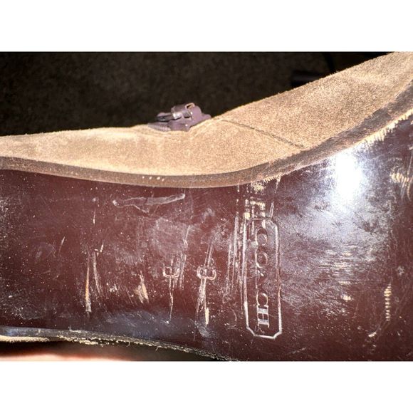 Coach Robynn Womens Size 8 Tan Suede Buckle Strap High Heel Boots Made in Italy - Picture 4 of 5